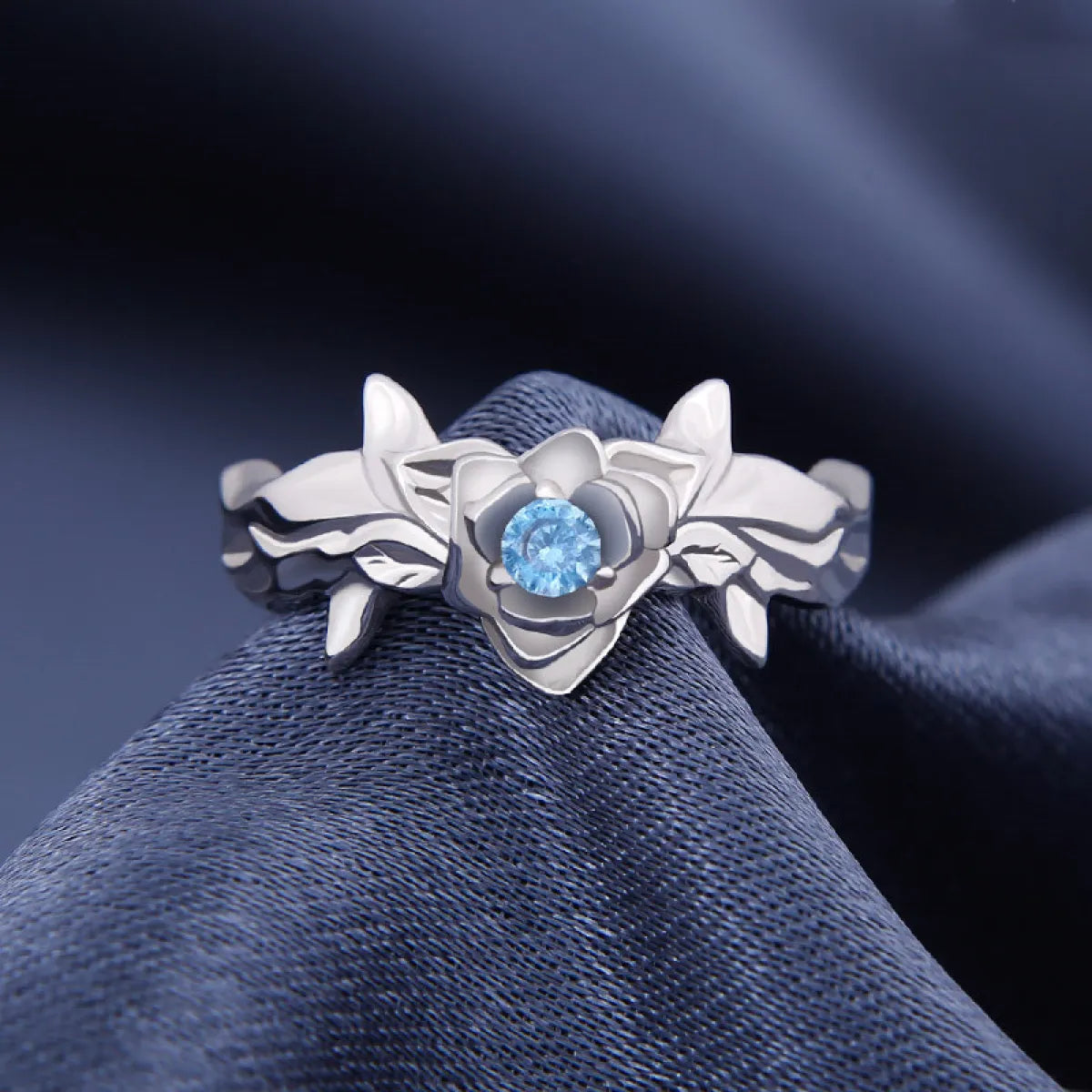 Blue Rose Silver Anime Ring